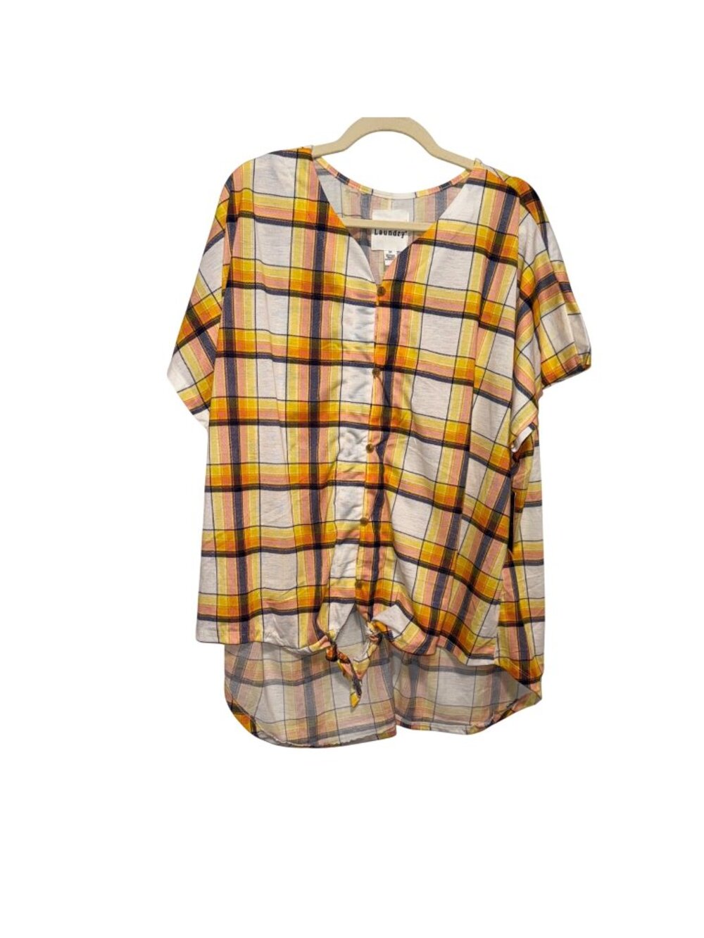 NWT New York Laundry Womens Yellow Blouse Tie-Front Hem Short Sleeves Size 3X